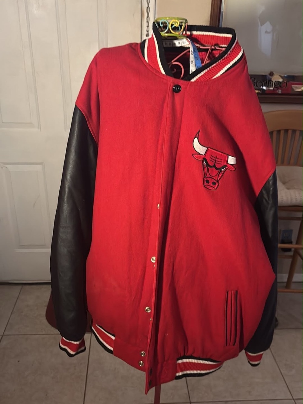 Chicago Bulls Red & Black Varsity Jacket see pit to pit measurements